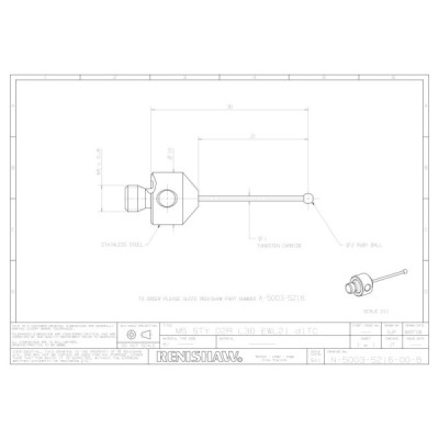 Kulka rubinowa M5, trzon z węglika wolframu, śr. 2 mm, dł. 30 mm, efektywna długość robocza 21 mm