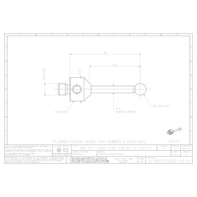 Kulka rubinowa M5, trzon z węglika wolframu, śr. 5 mm, dł. 30 mm, efektywna długość robocza 21,5 mm