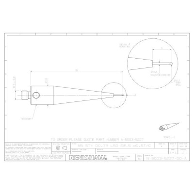 Kulka rubinowa M5, trzon z węglika wolframu, śr. 0,7 mm, dł. 50 mm, efektywna długość robocza 5 mm
