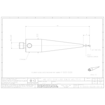 Kulka rubinowa M5, trzon z węglika wolframu, śr. 1 mm, dł. 50 mm, efektywna długość robocza 5 mm