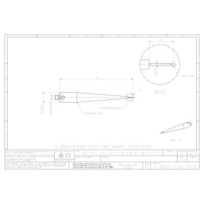 Kulka rubinowa M5, trzon z węglika wolframu, śr. 0,7 mm, dł. 75 mm, efektywna długość robocza 5 mm