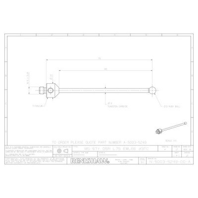 Kulka rubinowa M5, trzon z węglika wolframu, śr. 5 mm, dł. 75 mm, efektywna długość robocza 66 mm