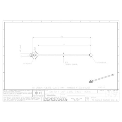Kulka rubinowa M5, trzon z węglika wolframu, śr. 5 mm, dł. 100 mm, efektywna długość robocza 91 mm